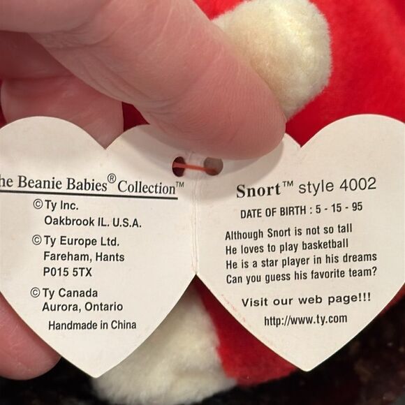 TY Beanie Baby "Snort" the Red Bull. All tags in place. Vintage dated 1995. - Picture 8 of 10